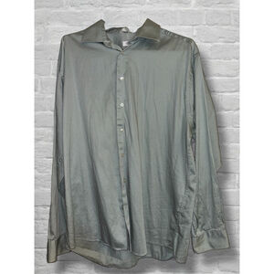 Calvin Klein Men’s 18 36/37 Light Gray Green Long Sleeved Button Up Dress Shirt
